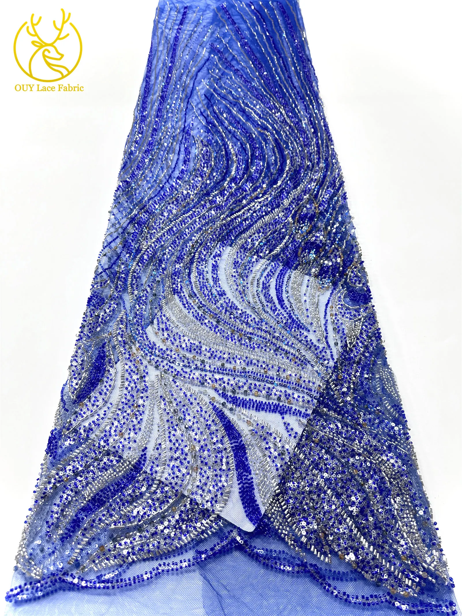 2026 Neuester nigerianischer Luxus-Bräutigam-Spitzenstoff mit Handperlen, afrikanischer Pailletten-Spitzenstoff, geeignet für Hochzeit, Party, Kleid, Sewin – Detail 17