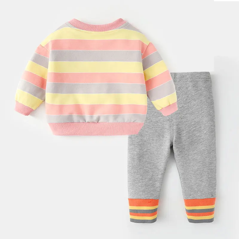 Infant Baby Girls Sweatshirt Tracksuit Cotton Letter Striped Kids Girl Pullovers Colorful Leggings Toddler Girl 2PCS Clothes Set