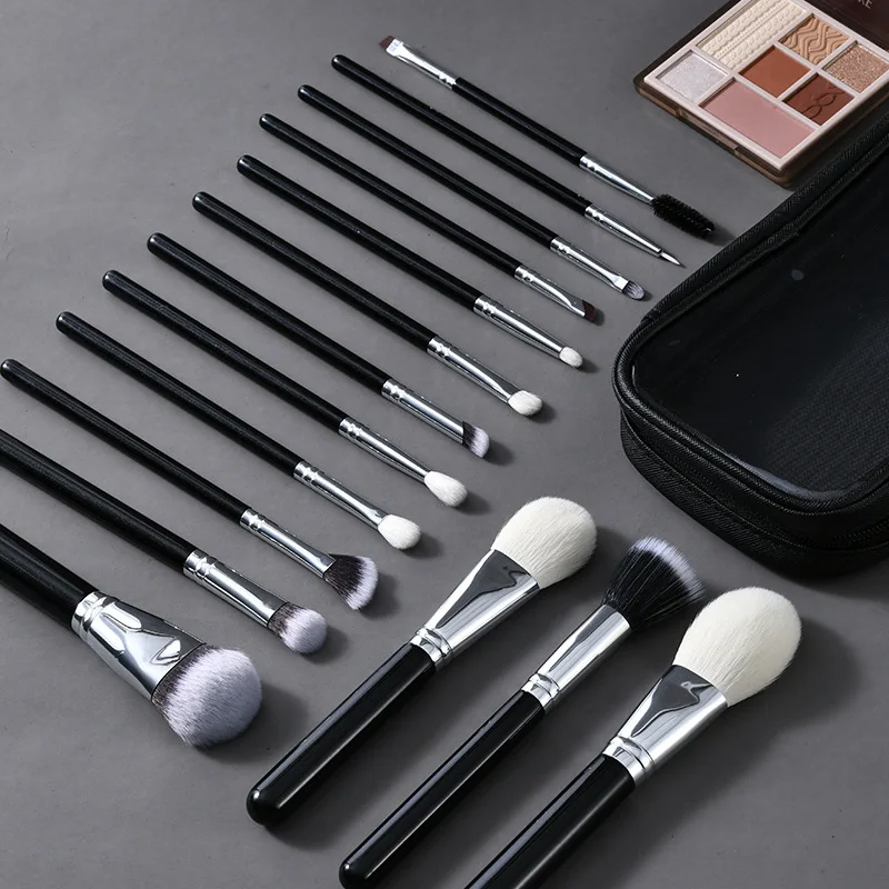 Juego de brochas de maquillaje de pelo de animal de primera calidad, 15 Uds., mango de madera, Kit de brochas correctoras para base de artista cosmético profesional