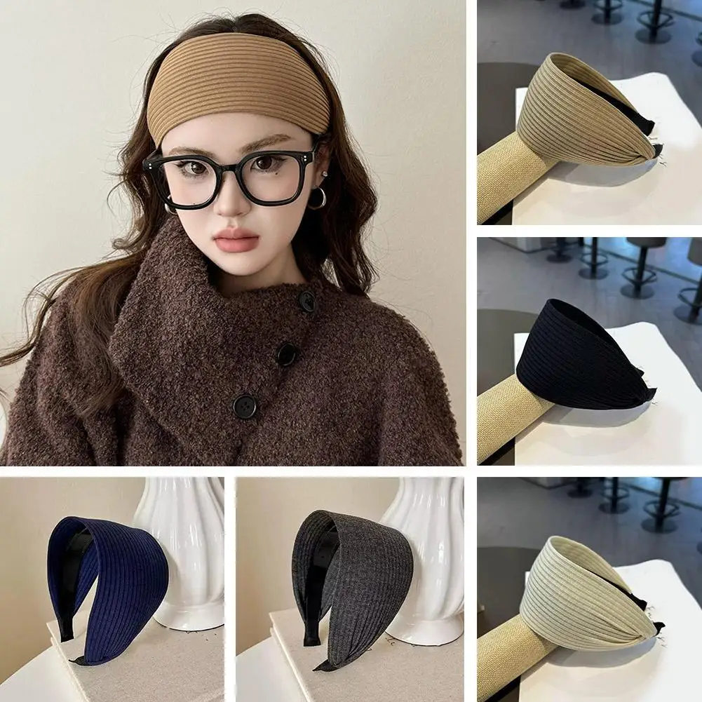 1pc Wide Knitted Headband High Calvarium Increase Forehead Height Headband For Women French Style Hair Styling Accessories