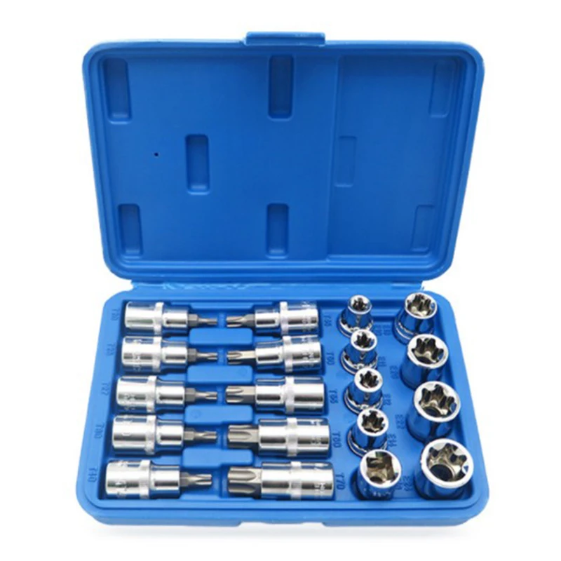 

19Pcs Socket Set 1/2 Inch Drive Star Socket Bit Socket Set External E10-E24 Torx T20-T70 Socket Pressure Batch Set