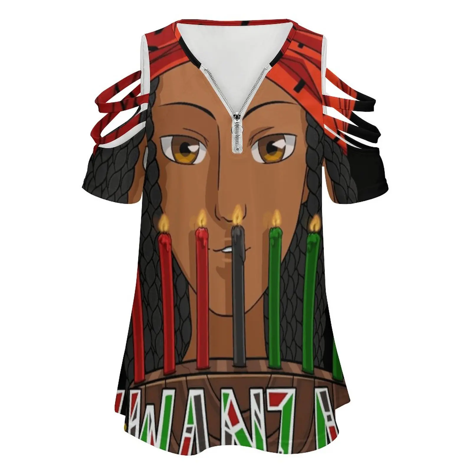 Kwanzaa Kinara Candles Women T-Shirt Crewneck Casual Short Sleeve Tops Summer Tees Kwanzaa Kinara Candles Africa African Seven