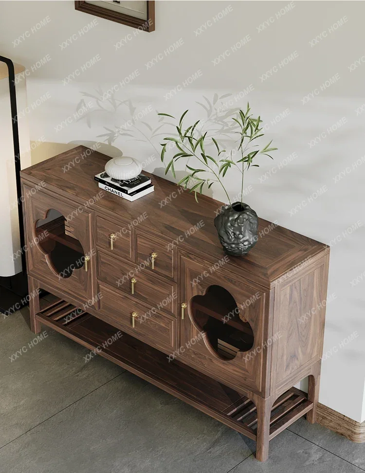 A  New Chinese-style North American black walnut solid wood entrance cabinet Modern Chinese Song-style aesthetic furniture5556