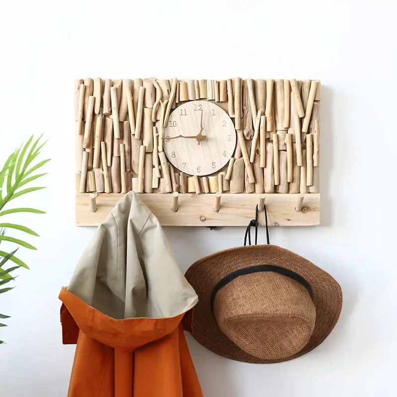

Wooden Electric Meter Box Cover with Clock Elegant Porch Wall Decor Creative Hook Decorative Painting for Electric Switch Box