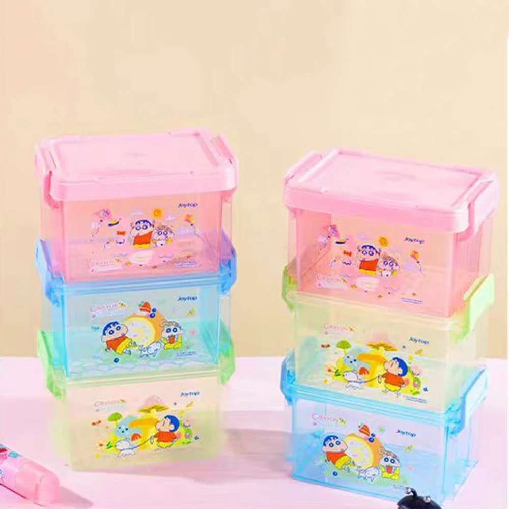 

Подлинный аниме-карандаш Шин-Чан, 3-х уровневые штабелируемые коробки для хранения, Kawaii, домашний настольный ватный тампон, разные корзины для хранения, подарки