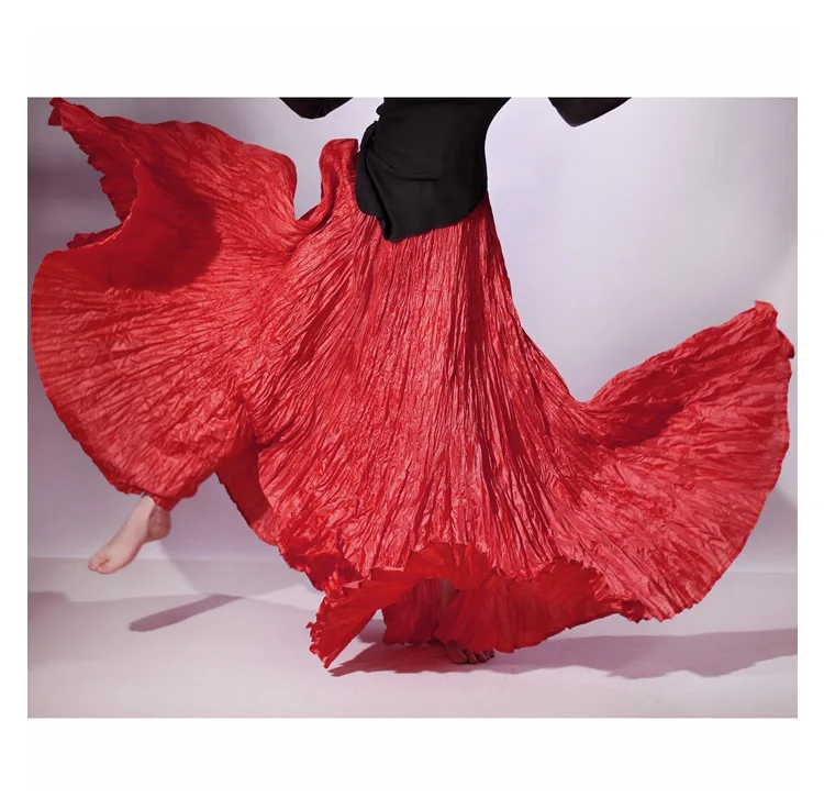 High Quality Women Spring Long Skirts Wide Hem Pleated Design High Waist A-Line Dance Maxi Skirts Faldas Femme Streetwear