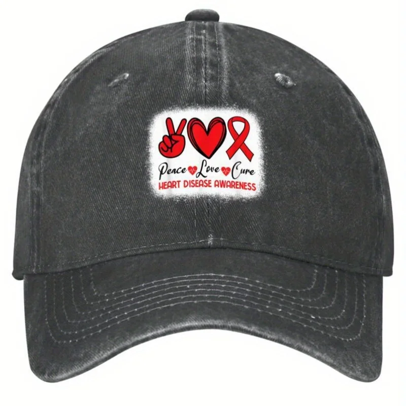 

Heart Disease Awareness Peace Love Cure Go Red Heart Disease Baseball Cap Men Women Kpop Rock Baseball Caps