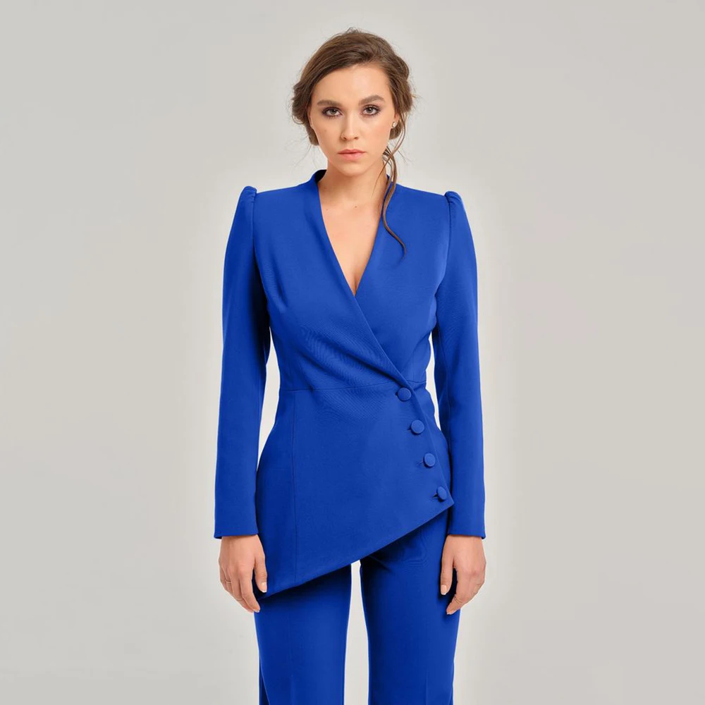 

Elegant Blue Women's Suits Elegant Single Breasted Slim Fit Office Lady 2 Piece Jacket Pants Blazer Outfits Customzied Clothing