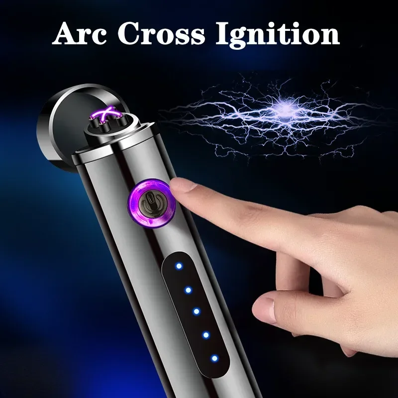 Mini Cylindrical Double Arc USB Plasma Windproof Lighter Touch Sensing Metal Pulse Flameless Cigarette Lighter Men's Gift