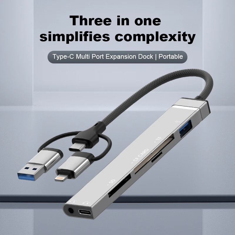 

Three-connector card reader hub USB-C & USB-A to SD/MicroSD Adapter with OTG-Fast Data Transfer for Phone Pad, Computer Cameras