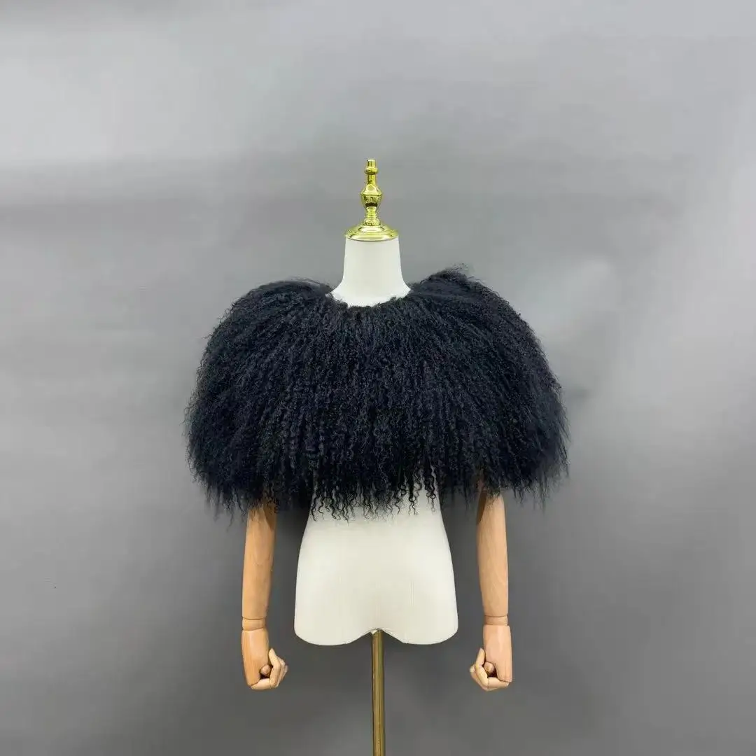 

Короткое монгольское меховое пончо для женщин, укороченная меховая куртка, роскошная теплая новинка, женское пальто из овчины