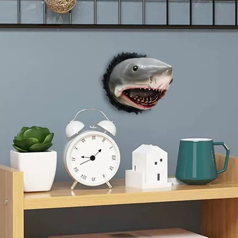 Shark Wall Mounted Trophy Sculpture Wall Realistic Shark Decoration Statue Scary Great Shark Sculpture Art Decoration for Home