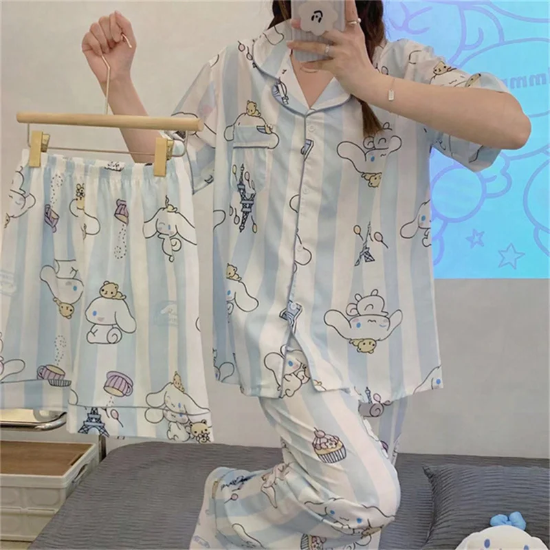 MINISO Sanrio Cosplay Clothing Clothes Kuromi Pajamas Hello Kitty Two-piece Household Clothes Cinnamoroll Home Suit Coat