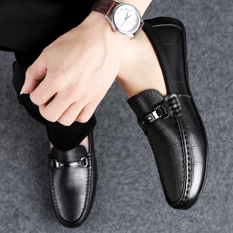 

High Quality Men Spring Top Layer Fashionable Casual Leather Shoes Brand Men Soft Cowhide Anti Slip Bean Sole Comfortable Loafer