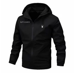 Men's Spring Autumn monochrome zippered sports windproof spider jacket, casual high-quality straight hood, men's clothing hooded