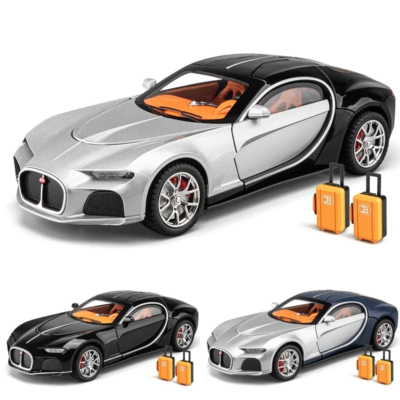 

1/24 Bugatti Atlantic Diecast Toy Car Vehicle Miniature Classic Model Pull Back Sound & Light Collection Gift For Boy Children