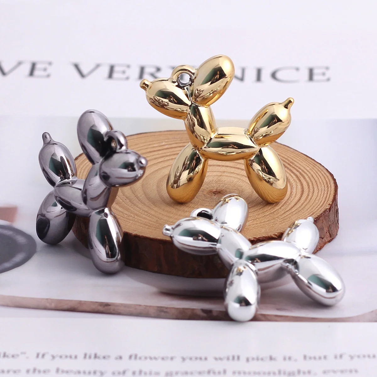 24PCS 43*45MM ABS Imitation Metal UV Plated Hanging Hole Cartoon Dog Charm DIY Keychain Phone Bag Pendant Jewelry Accessories