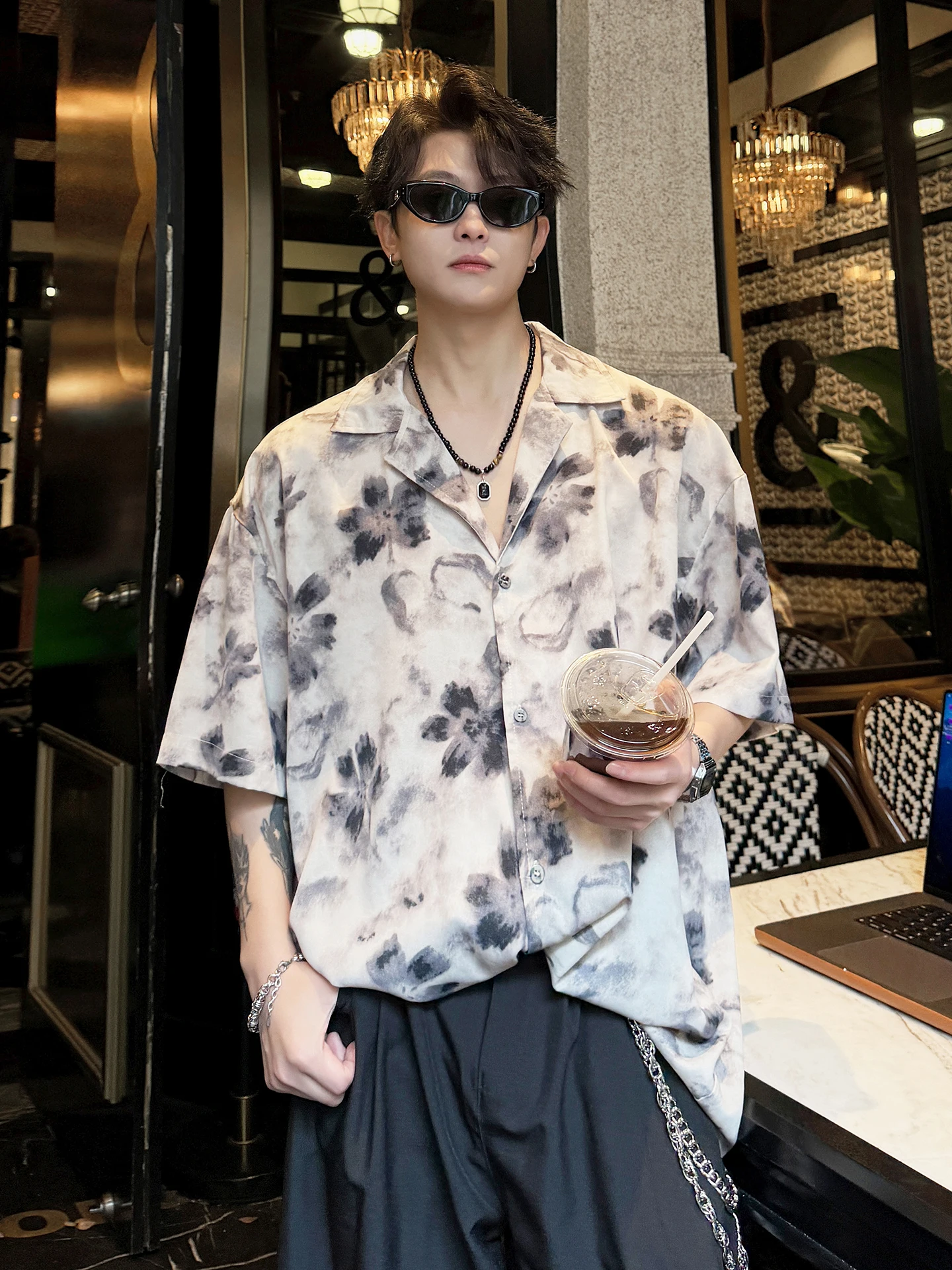 

Cuba Collar Ice Silk Casual Shirt Men's Short Sleeve Summer New Style High Sensation Trendy Loose Beach Shirt for Men