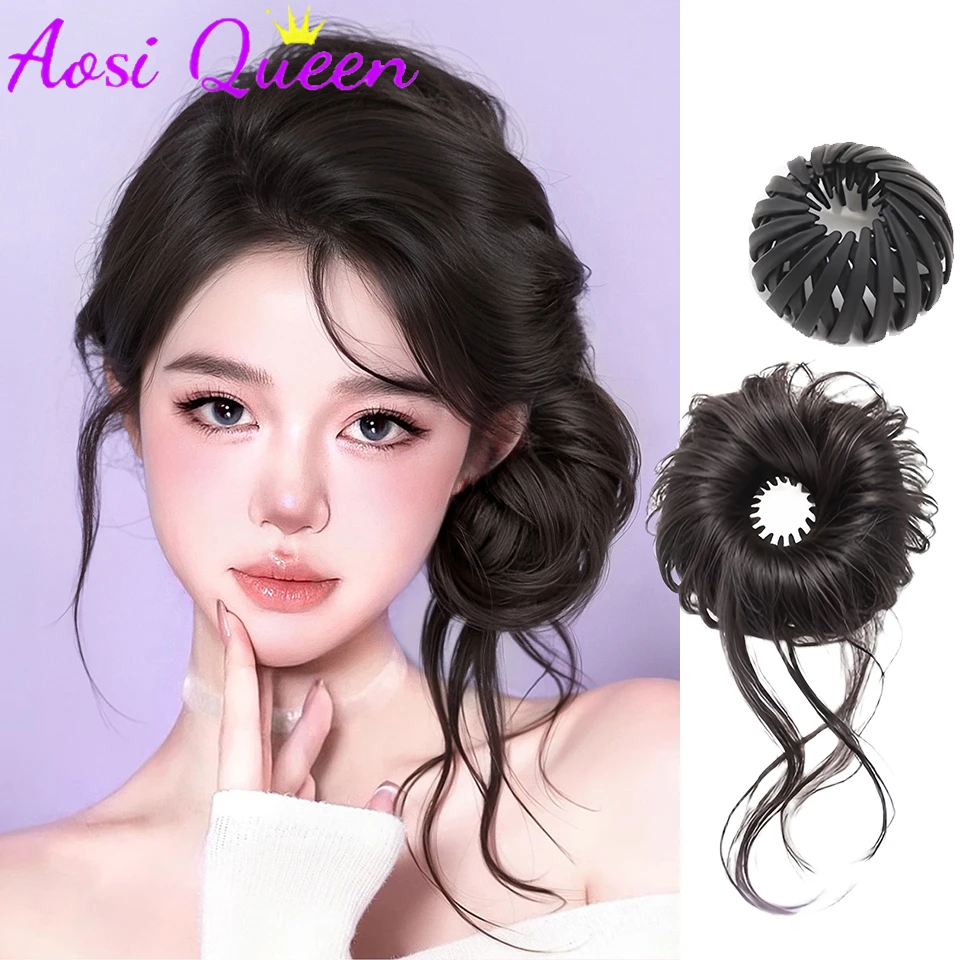 AOSI Women's Synthetic Bun Hairband Autumn Winter New Style Adjustable Dragon Beard Flower Bud Head Volume Enhancing Hair Circle