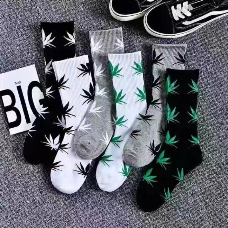 

1/6 пар уличных хип-хоп студенческих баскетбольных высоких длинных носков для пар с кленовым листом, модные трендовые универсальные мужские носки средней длины