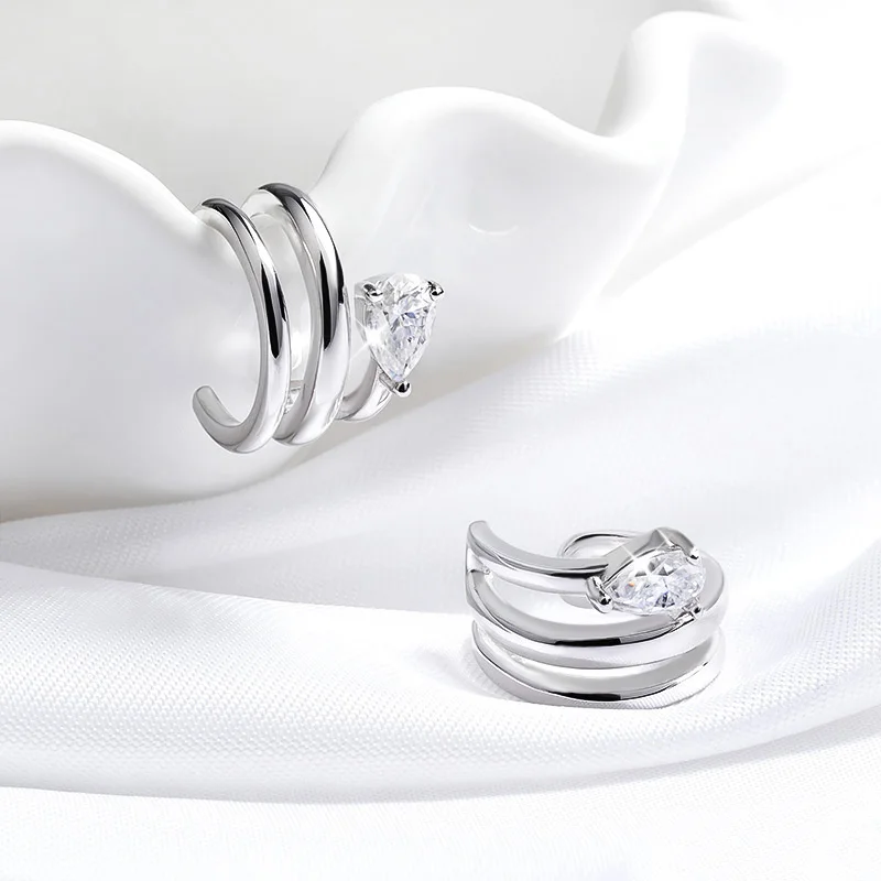 Smyoue 18K Plated Certified Full Moissanite Clip Earrings for Women Pear Cut Pure 925 Silver Lab Diamond Jewelry Wholesale