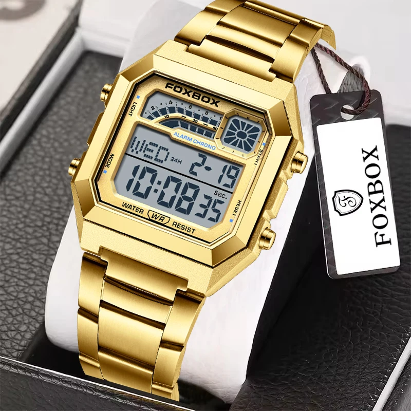 LIGE Brand FOXBOX Fashion Digital Electronic Man Watch Luxury Casual Waterproof Luminous Mens Watches Movement Alarm Chronograph