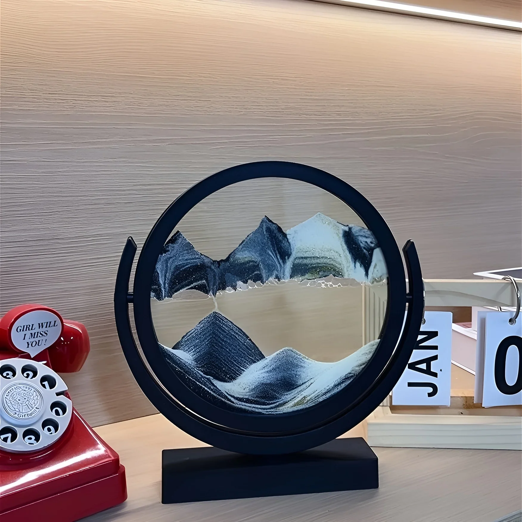 1pc 8-Inch 3D Glass Sand Timer Mountain Landscape Flowing Water Design Art Decor Home Office Desktop Decor Perfect Gift Idea