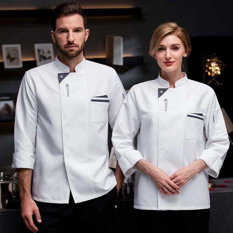 Wit Chef-Koksjack Met Lange Mouwen Chef-Shirt Hotel Chef-Uniform Restaurant Chef-Koksjas Bakkerij Ademende Kookkleding Logo