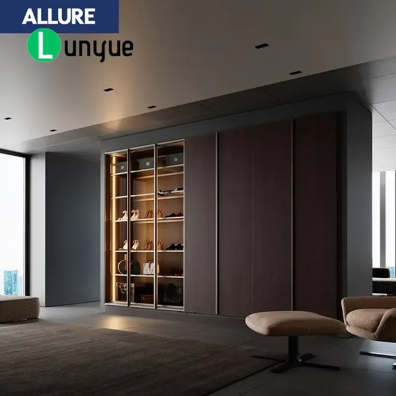 Modern Sliding Mirror Wardrobe Custom Wood Fabric Bedroom Closet with Shelf Simple Mini Luxury Furniture Storage Solution