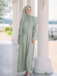 Ramadan Women Eid abito da festa Abaya musulmano con sciarpa in pizzo arabo Dubai abito lungo splendido caftano Islam Abaya marocco 2024 primavera