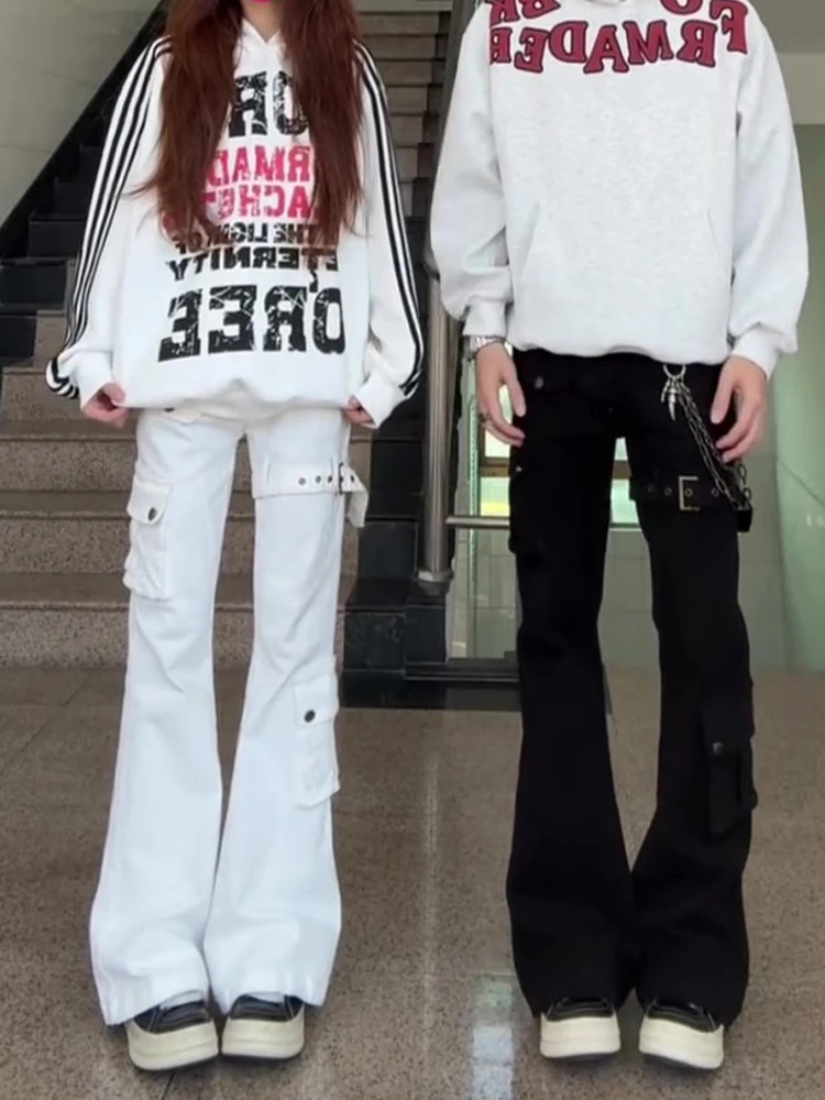 

American High Street Workwear Jeans Men's Sle Autumn Belted Micro Flared Pants Slim Straight Leg Trousers Youth Faion