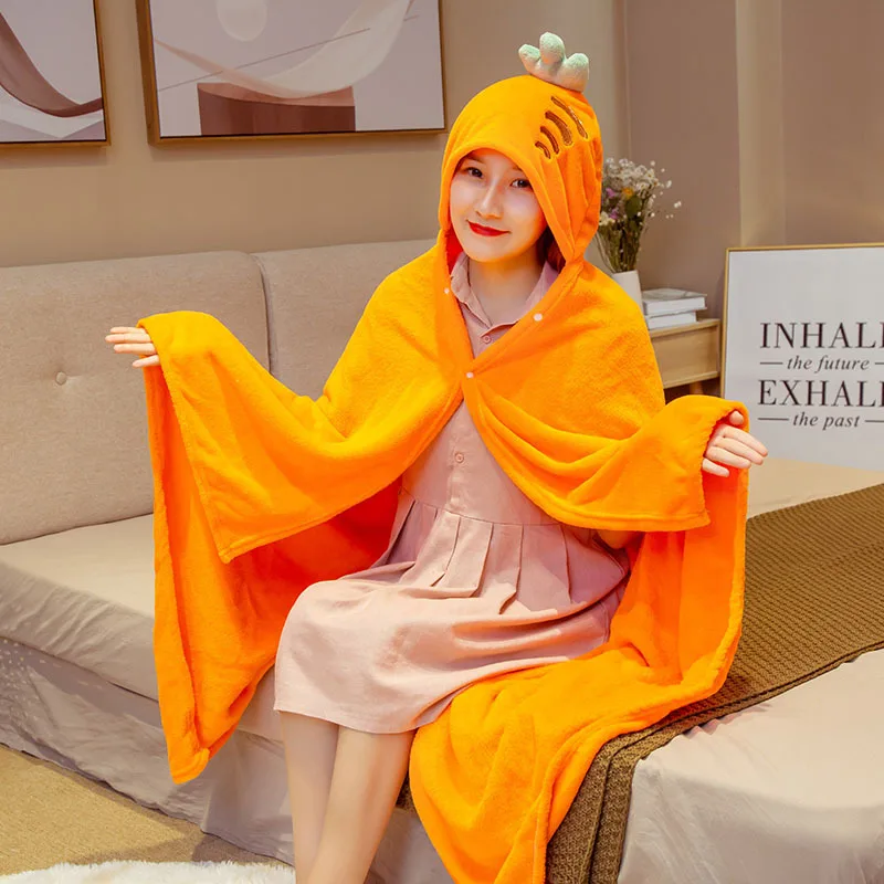New Cartoon Animal Fruit Cape Blanket Office Student Flannel Nap Blanket Dinosaur Panda Otaku Cute Shawl Cape Gift