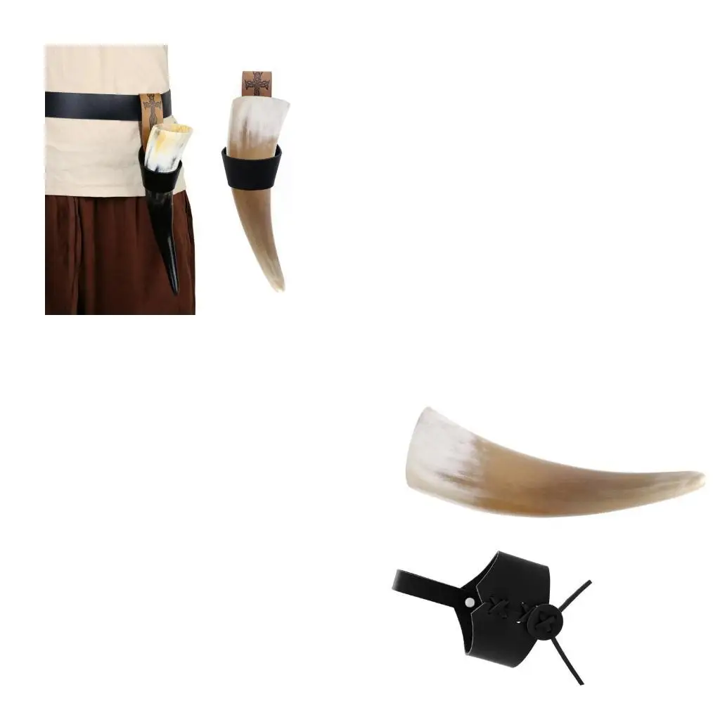 

652F Ancient Period Horn Shield PU Leather Fashioned Role Play Gear Genuine Medieval Design Costume Accessory