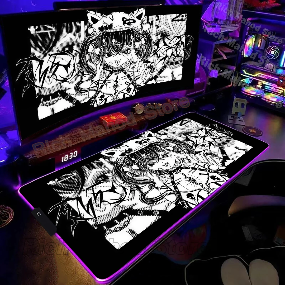 

Rgb Subculture Cool Girl Mousepad Computer Gamer Mouse Pad RGB Laptop Cabinet Desk Mat Keyboard Rug Black Gothic Girls Playpad