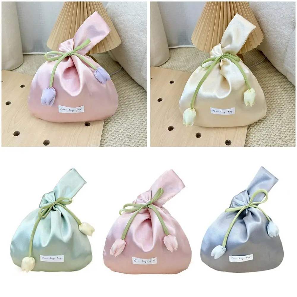 

Fashion Tulip Wrist Bags Washable Handheld Gift Jewelry Bags With Flowers Elegant Small Bucket Bags For Girl Lady Women Female