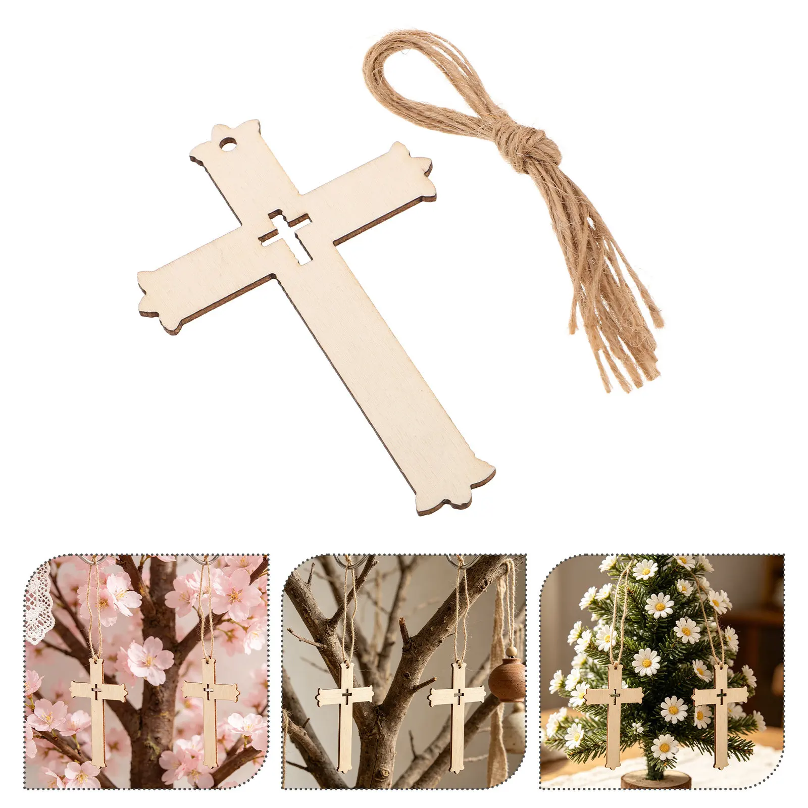 30Sets Wooden Cross Hanging Decor Blank Unpainted Wood Crosses for Religious Crafts DIY Easter Wedding Ornaments Farmhouse