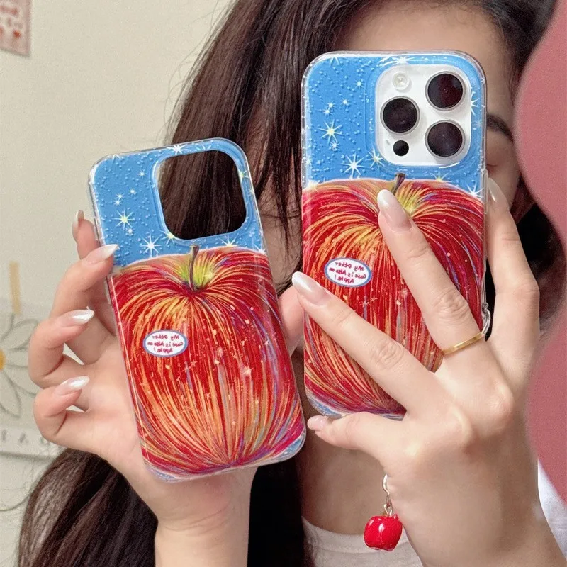 الفاكهة الصحية التفاح بارد الصيف المنعش جراب هاتف آيفون 16 15 14 13 برو ماكس حالة لطيف النفط اللوحة الفاخرة الكرتون غطاء