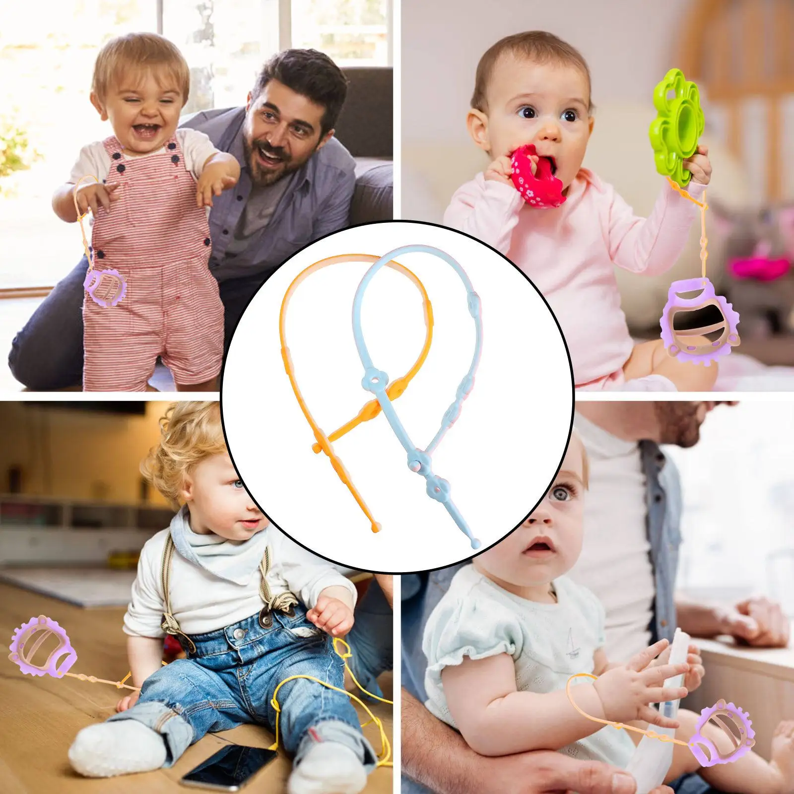 

2Pcs Silicone Pacifier Cord Soother Leash Bright Colors Train Color Sensitivity Safe for Babies Pacifier Leash