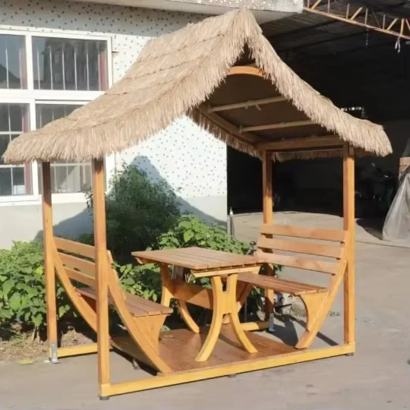 High quality solid wood thatched roof tea pavilion for outdoor leisure terrace