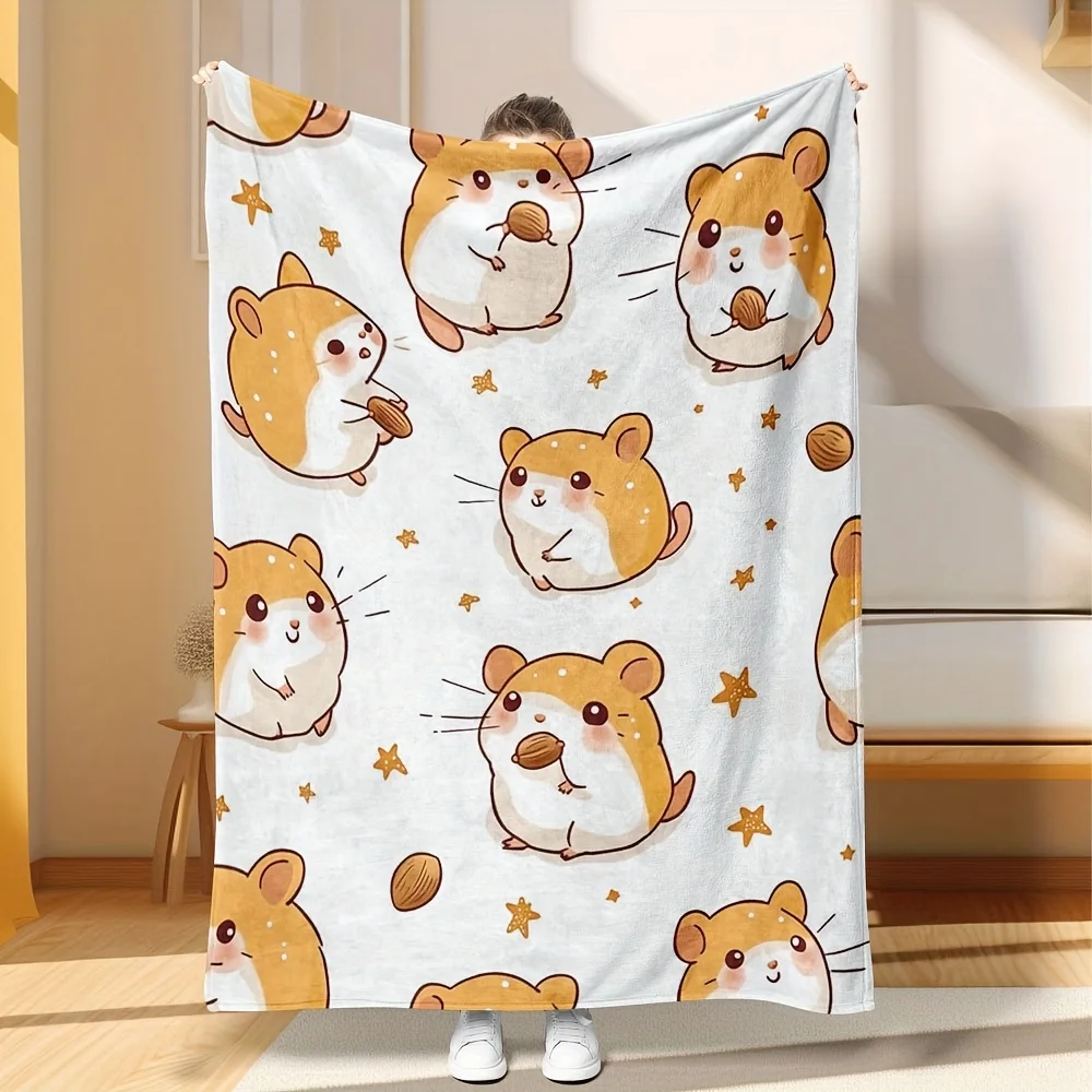 Cozy Cute Hamster Throw Blanket Plush Lap Throw for Nursery Kids Home Decor Stars Animal Cartoon Gift Idea Winter Throw