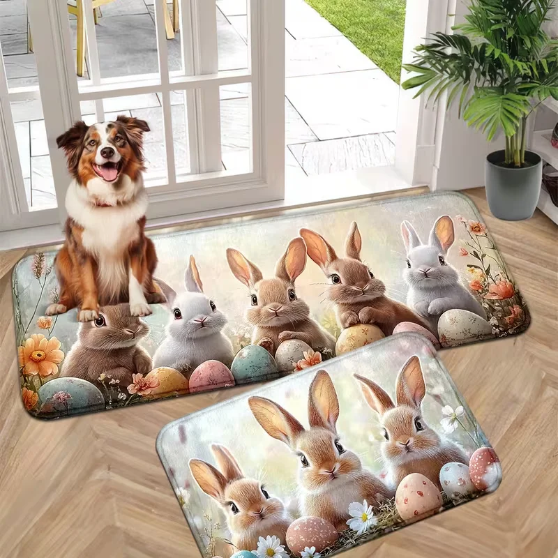 Easter Bunny and Eggs Kitchen Rugs Non-Slip Door Mats Pop arts Living room Rugs Bath Mat Carpet for Home Sink Laundry Decor