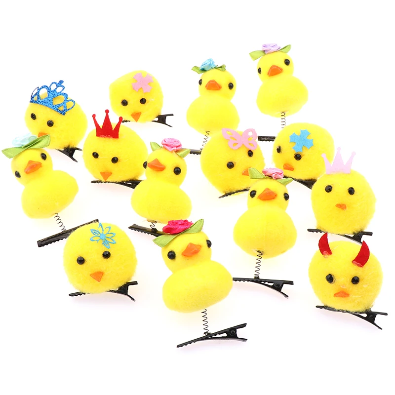 1PC Random Cute Fashion Flocking Yellow Duck Spring Hair Clip Swarming Duck Animal Plush Hair Clip Fun Children's Headwear