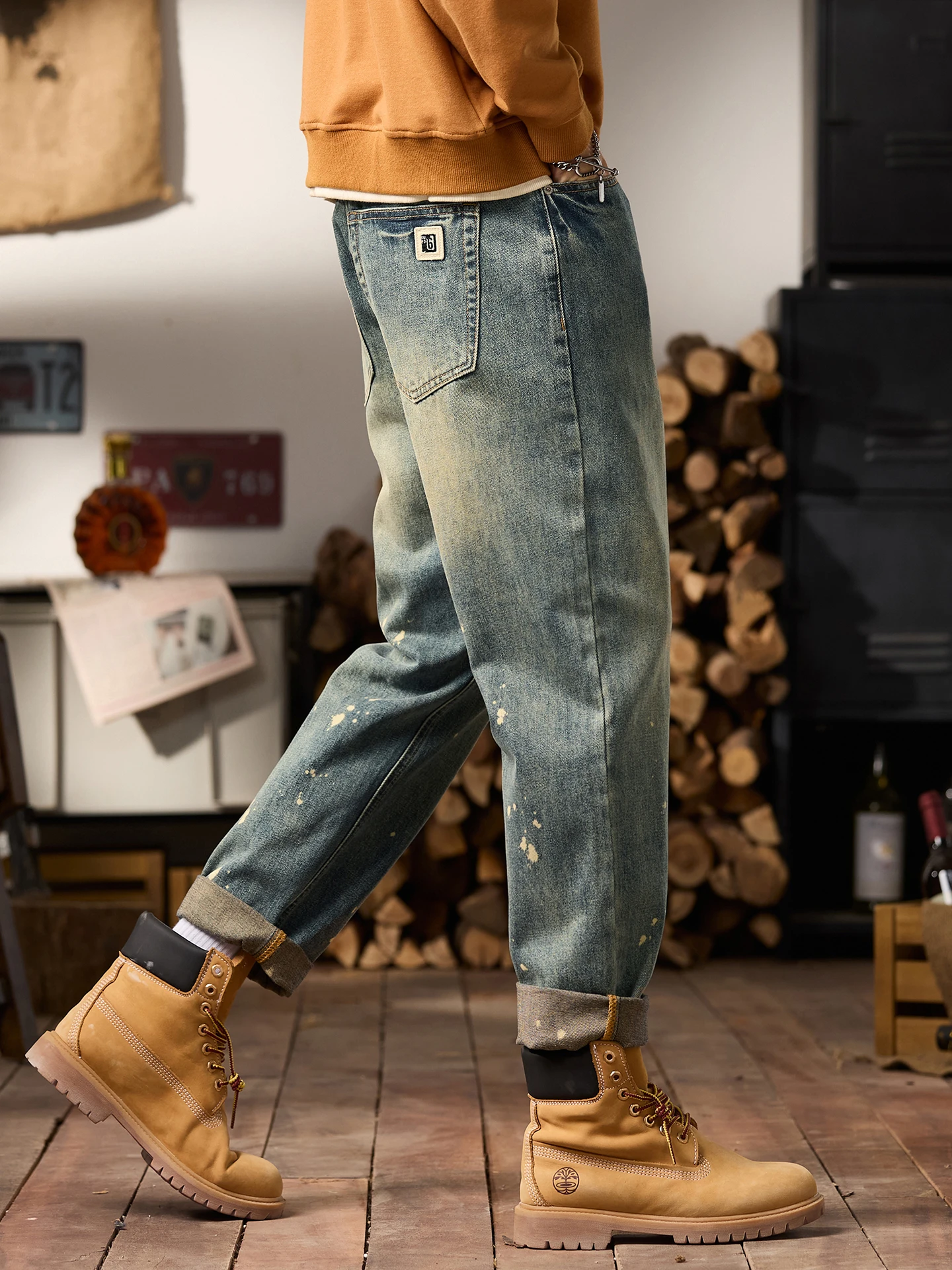 Джинсы из джинсовой ткани в стиле ретро в американском стиле, мужские осенние зауженные прямые брюки Харлан, повседневные удобные хлопковые полиэстеровые джинсы