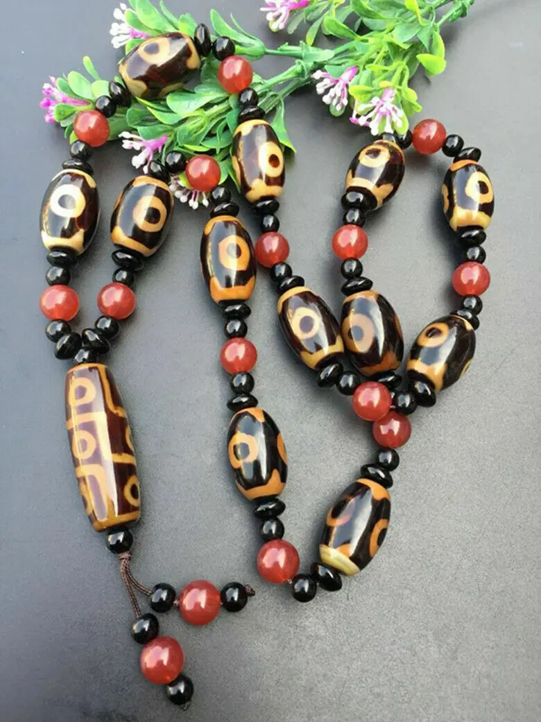 Natural Tibetan Dzi Agate Three eyes and nine eyes Dzi Bead Pendant Necklace