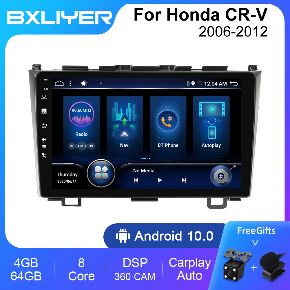 BXLIYER Android 12 Auto Car Radio For Honda CR-V 3 RE CR V 2006-2012 Multimedia Video Player 2Din GPS Navigation Carplay 8+256GB