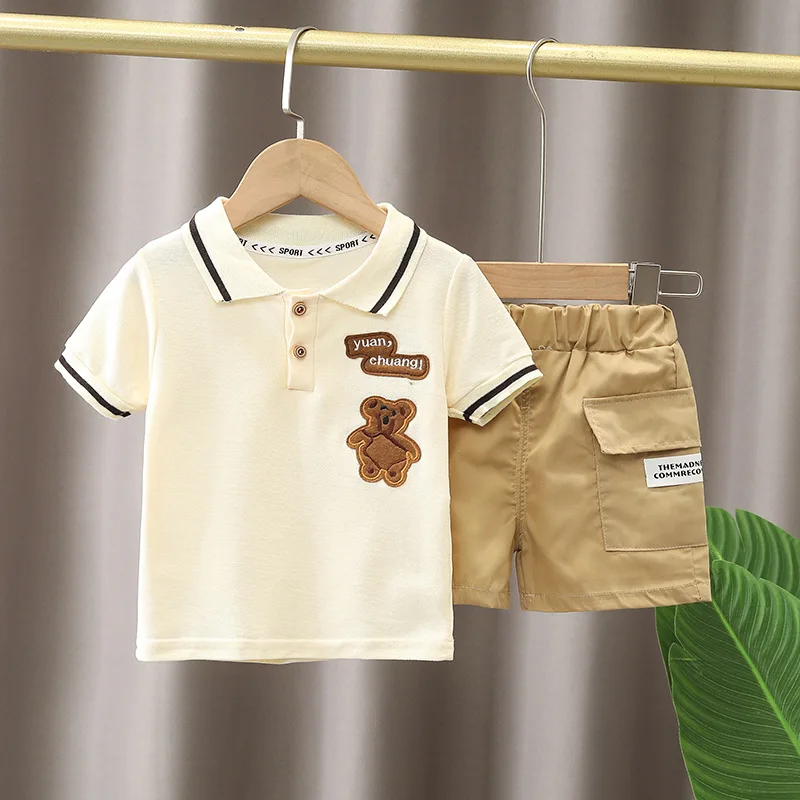 Boys Summer Clothing Children's Short Sleeved Set New Children's And Boys Baby Striped Polo Shirt Two-Piece Set