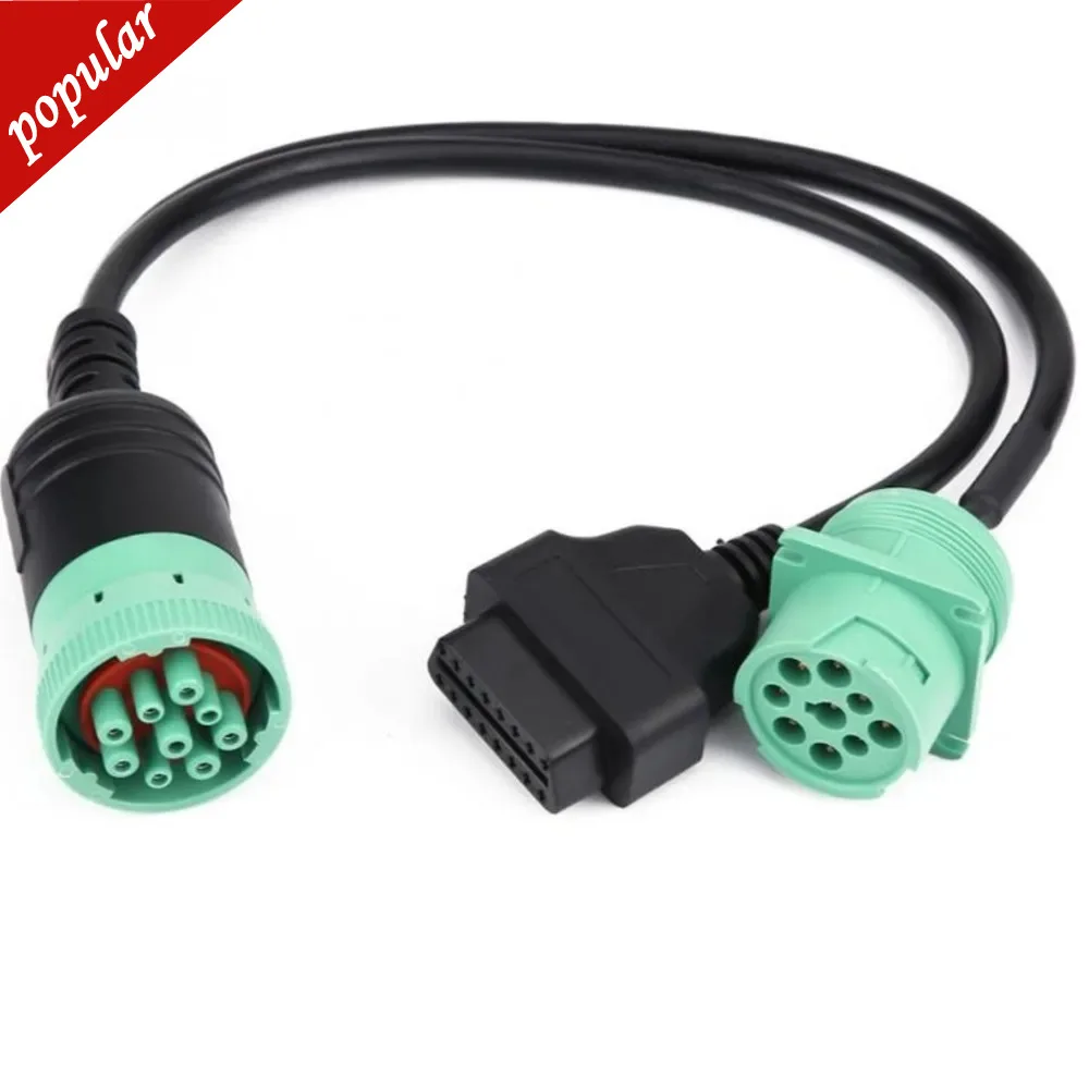 9 Pin To OBD2 Interface Truck Y‑Cable Adapter OBDII Y Splitter Truck 16Pin Male To Female J1939 9Pin