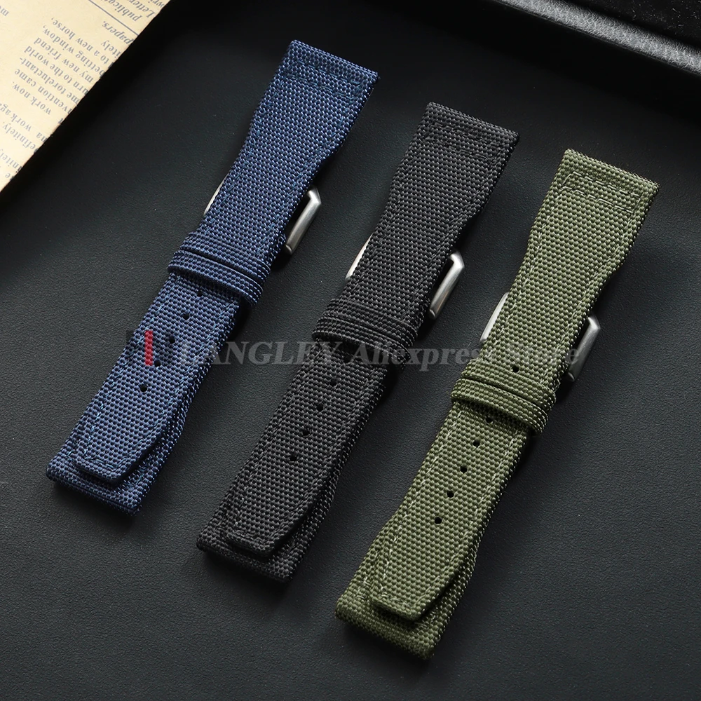 IWCパイロット用ナイロンキャンバス時計ストラップ 20mm 21mm 22mm グリーン ブラック スポーツウォッチバンド 牛革リストバンド メンズ レディース ブレスレット