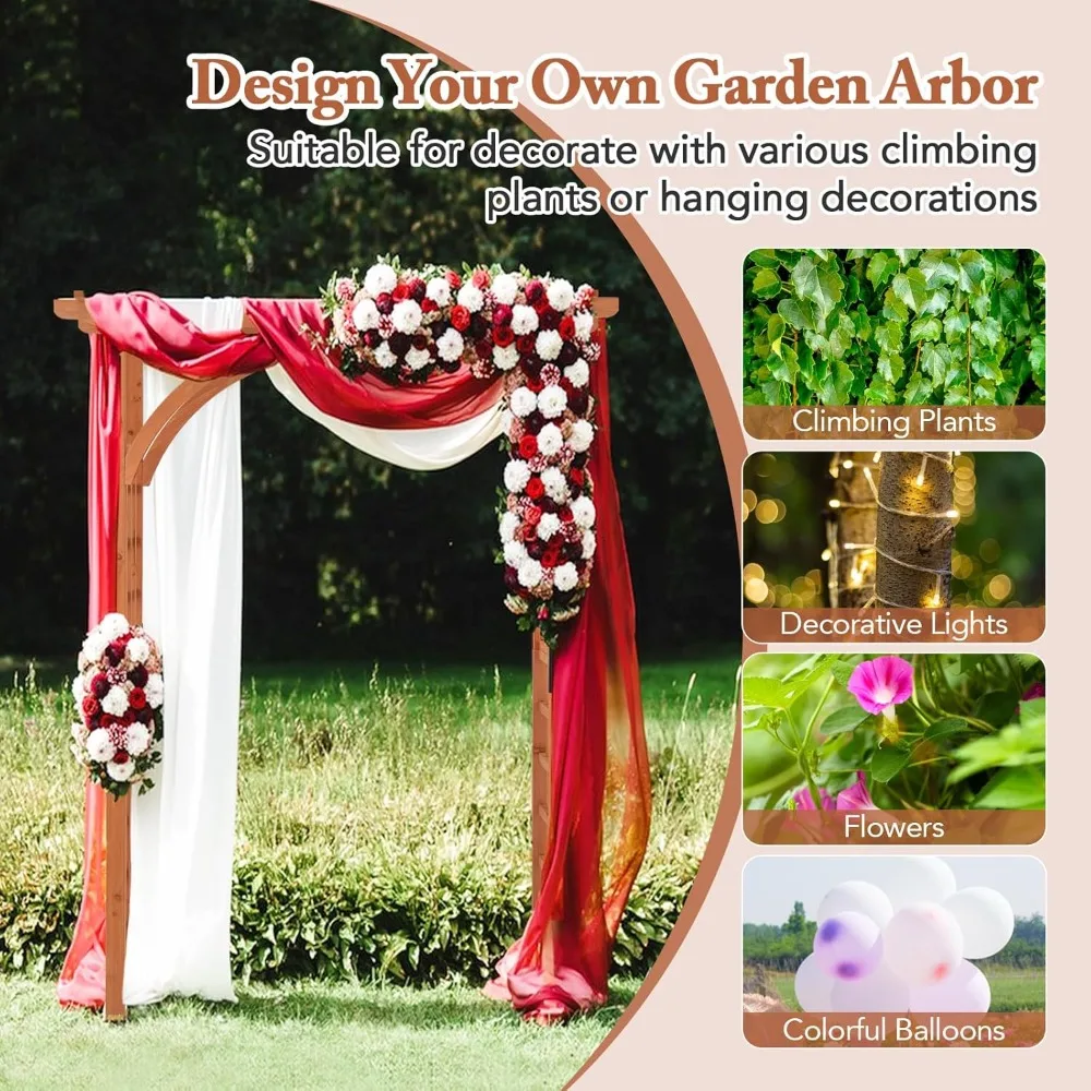 

Wood Garden Arbor, 84 Inch Outdoor Archway Pergola W/Decorative Hanging Roof & Side Climbing Trellis, Garden Arch, Customized