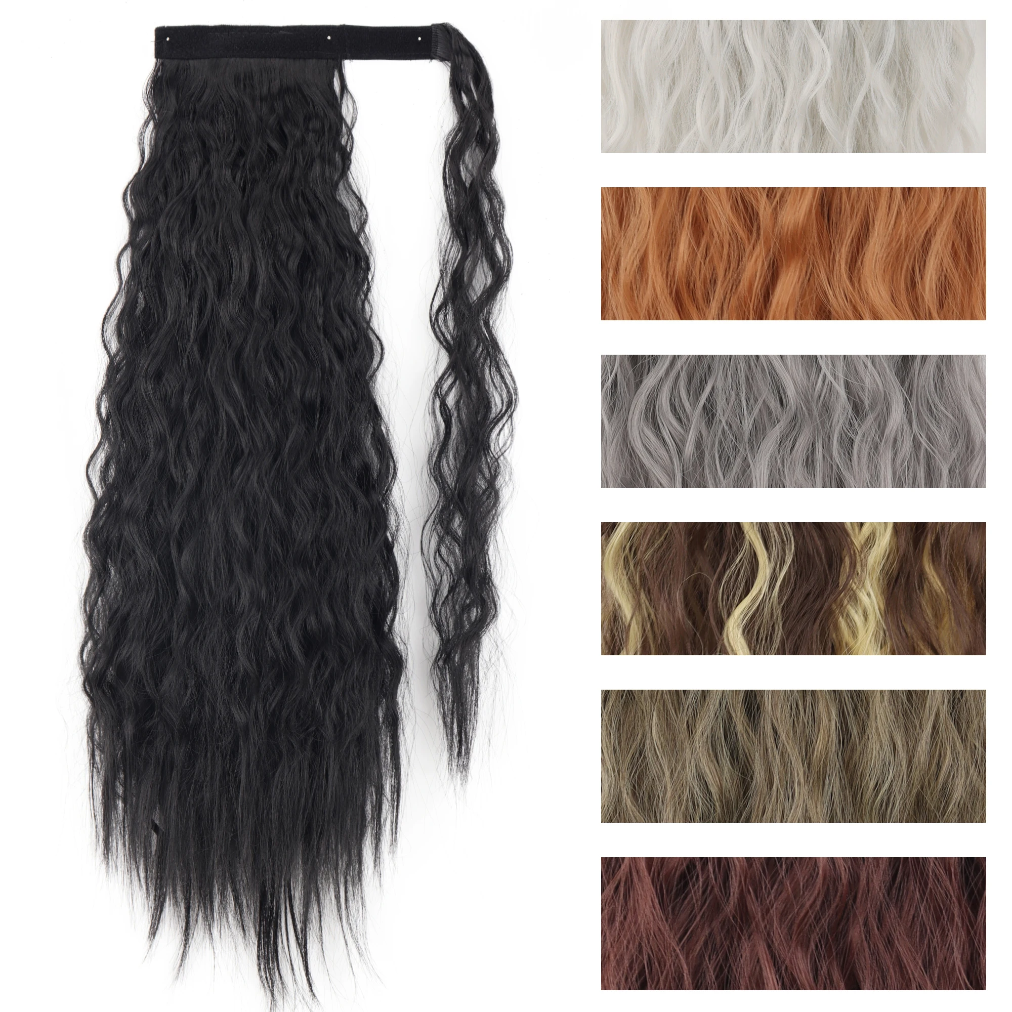 XINRAN Synthetic Long Fake Hair Pieces Drawstring Ponytail Extensions Corn Curly For Women High Temperature Fiber Hair Extension